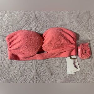 Jessica Simpson Swim Top Sz Medium Bandeau Floral Straps melon sz med BNWT